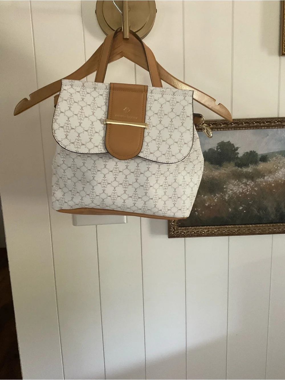 Nanette Lepore White and Tan Crossbody Satchel